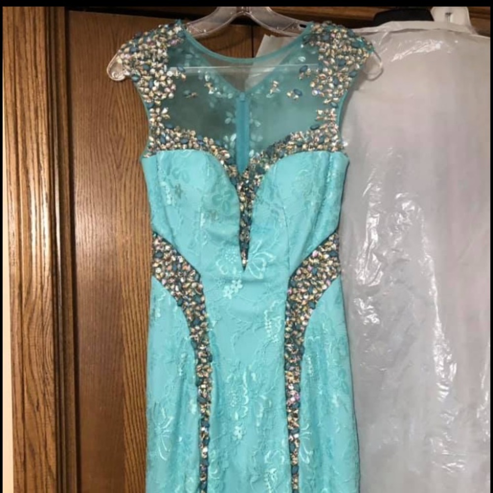 Teal Lace Prom Gown